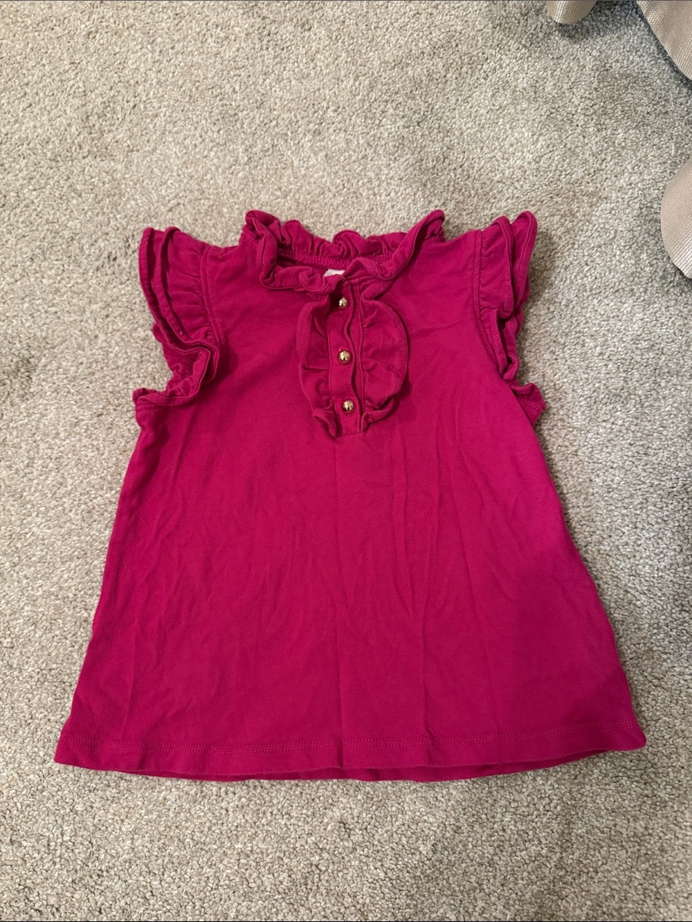 Janie and Jack Bright Pink Ruffle Sleeve Tee with Gold Buttons
